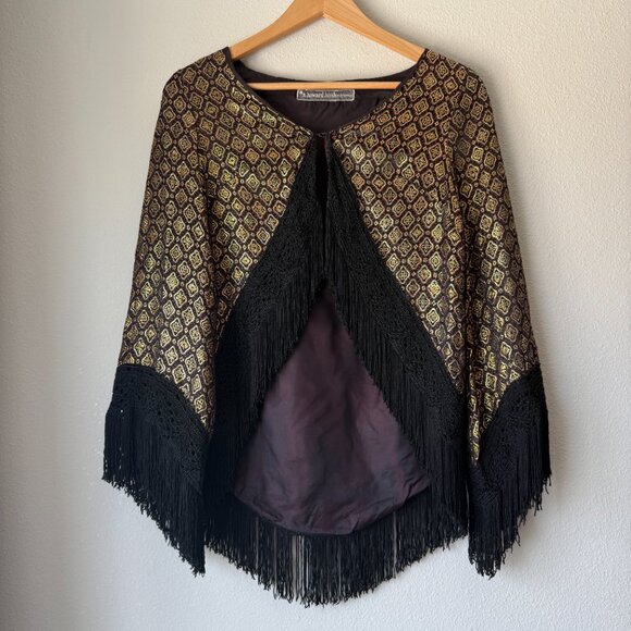 Vintage S. Howard Hirsch Black Gold Brocade Fringe Jacket I XS/S - Picture 10 of 10